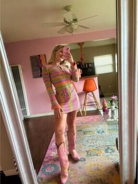 The Wolf Gang Women’s Medium‎ Lucid Knit Colorful Summer Cutout Mini Dress